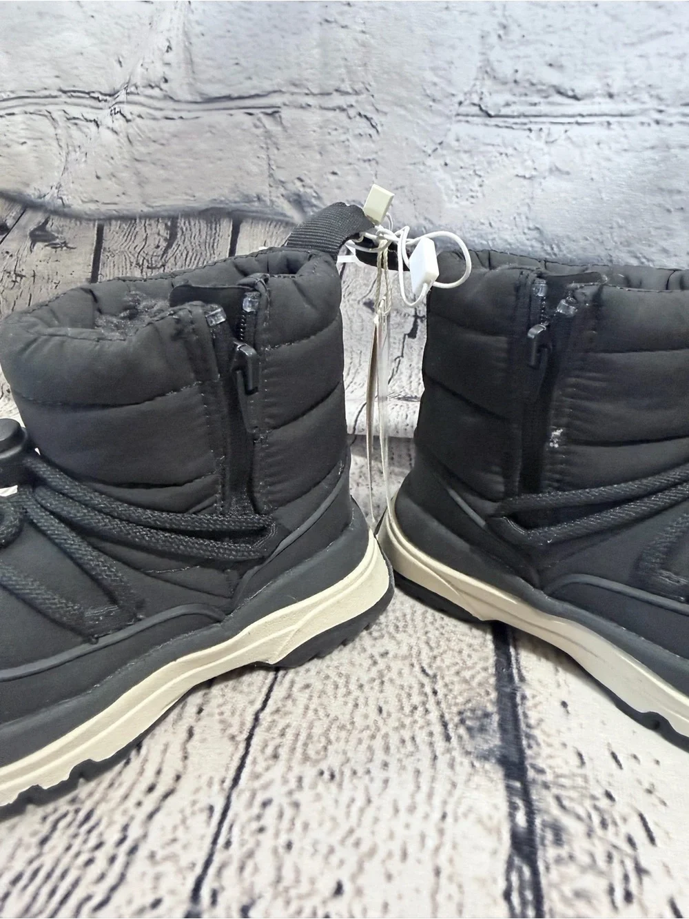 Zara Black Kids Snow Boots with Cream Trim